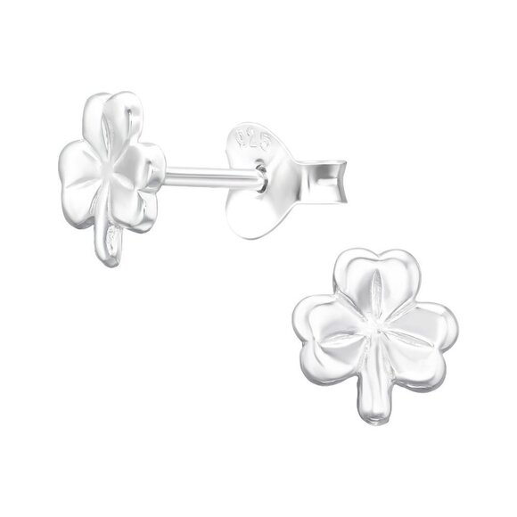 Sterling Silver Four Leaf Clover Stud Earrings - Picture 1 of 12